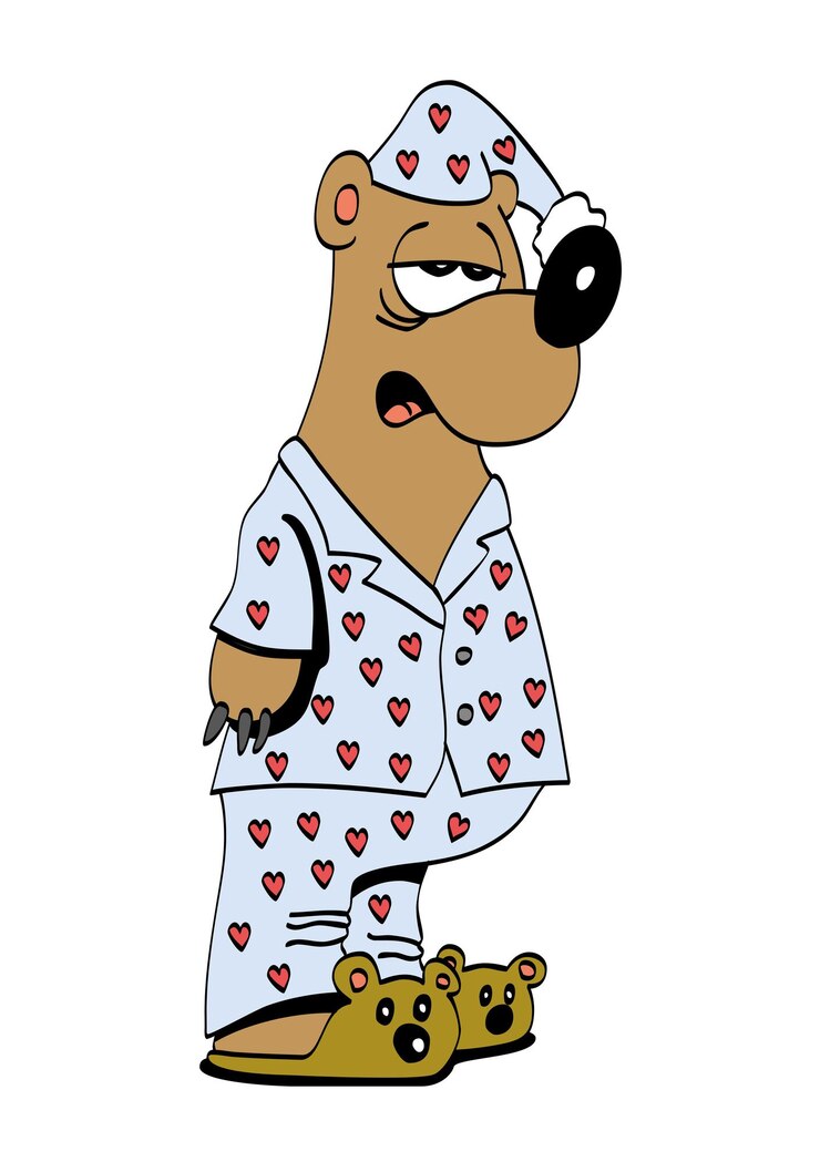 Vector aiso lindo divertido oso adormecido de pie y con pijama vector de personajes de estilo de dibujos animados