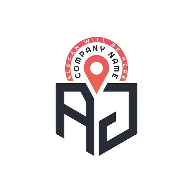 AJ Diseño de logotipo de ubicación para reclutamiento de recursos humanos y carta de navegación AJ Logotipo con icono de ubicación para negocios y tecnología