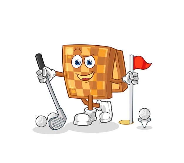 Ajedrez de madera jugando al golf vector personaje de dibujos animados