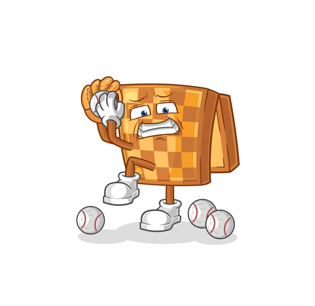 Ajedrez de madera lanzador de béisbol dibujos animados vector de mascota de dibujos animados