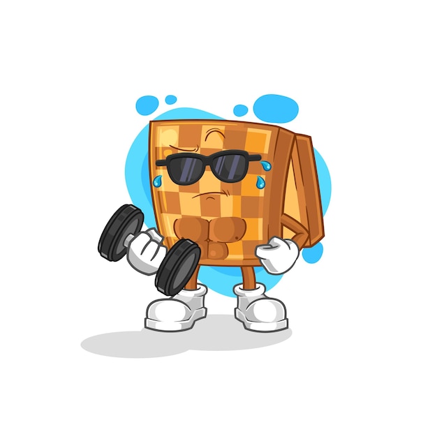 Ajedrez de madera levantando pesas vector personaje de dibujos animados