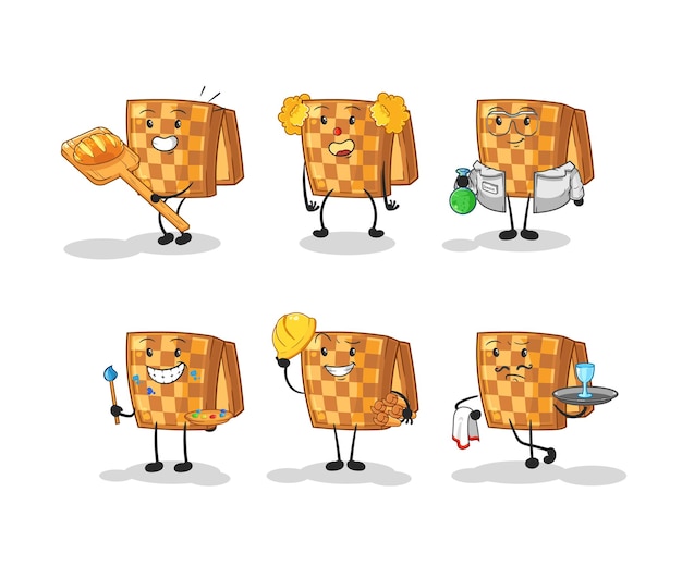 Ajedrez de madera profesión conjunto personaje de dibujos animados mascota vector
