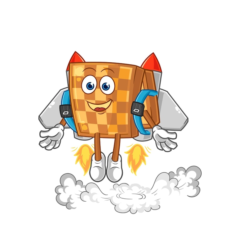 Vector ajedrez de madera con vector de dibujos animados de mascota jetpack