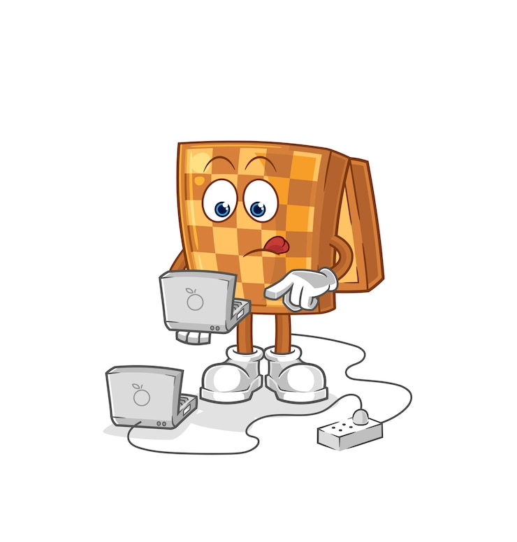 Vector ajedrez de madera con vector de dibujos animados de mascota portátil