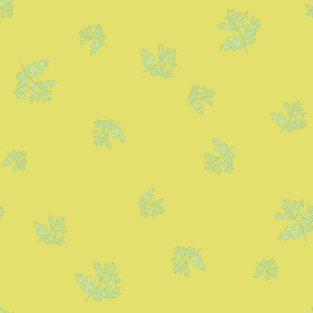 Ajenjo de patrones sin fisuras sobre fondo amarillo. hermoso adorno vegetal. plantilla de textura aleatoria para tela. ilustración de vector de diseño.