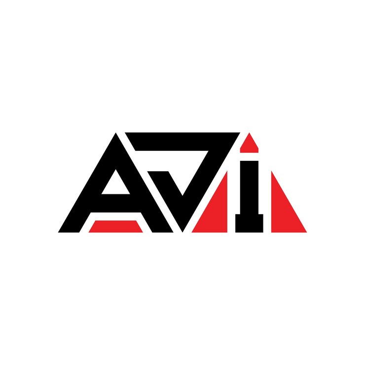 Vector aji diseño de logotipo de letra triangular con forma de triángulo aji diseño del logotipo del triángulo monograma aji triángulo vectorial plantilla del logotipo con color rojo aji logotipo triangular sencillo elegante y lujoso aji