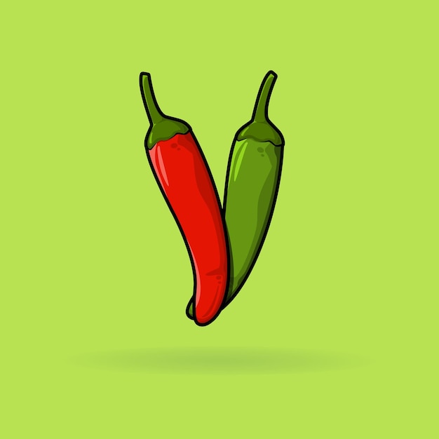 Ají rojo verde picante caliente vegetal fruta vector de dibujos animados
