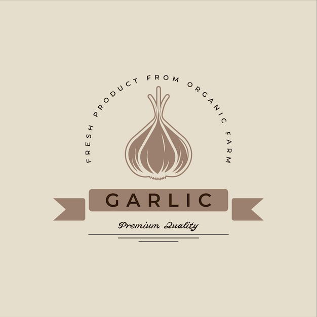 Ajo cebolla logo vector vintage ilustración plantilla icono diseño gráfico especia e ingrediente signo y símbolo para granja o tienda de condimentos con estilo de banner y tipografía