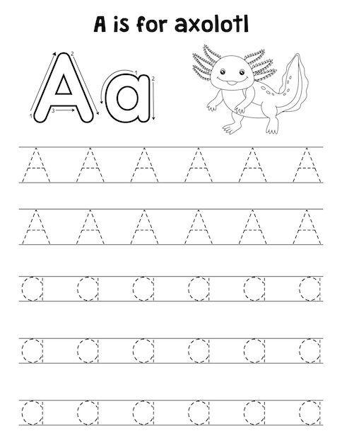 Ajolote Animal Tracing Letter ABC Coloring Page A