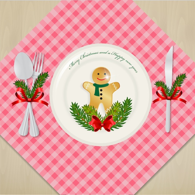 Vector ajuste de la mesa para la cena de la fiesta de navidad.