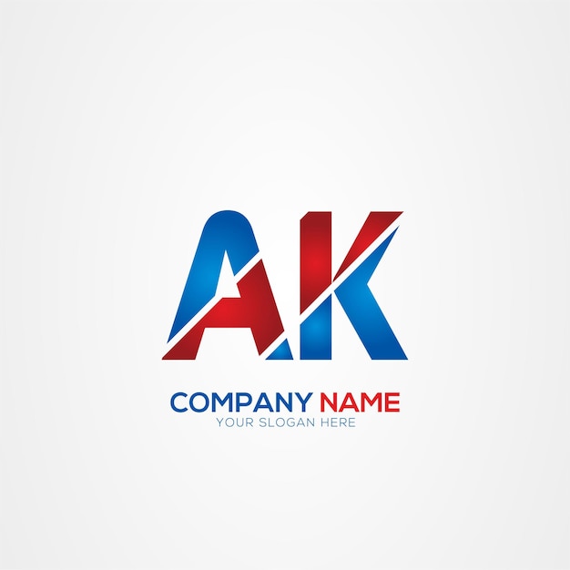 AK o KA Creative Modern Letters Diseño del logotipo Elemento rojo y azul