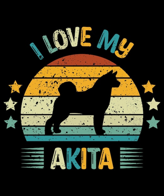Akita silueta vintage y diseño de camiseta retro.
