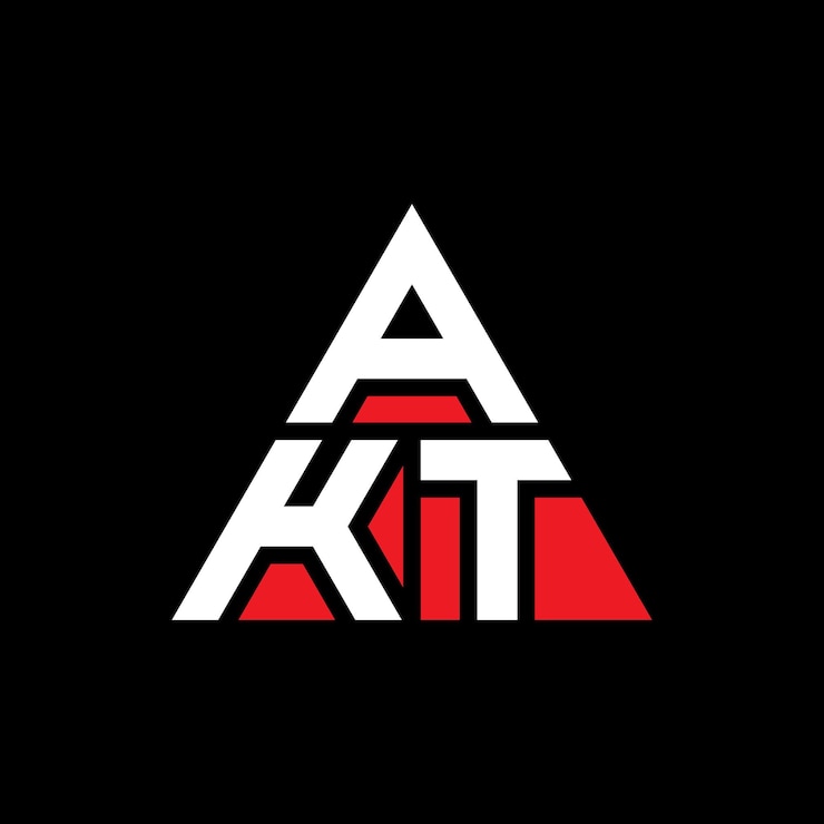 Vector akt triángulo diseño de la letra del logotipo con forma de triángulo akt diseño del logotipo triángulo monograma akt modelo de logotipo vectorial triángulo con color rojo akt logotipo triangular sencillo elegante y lujoso