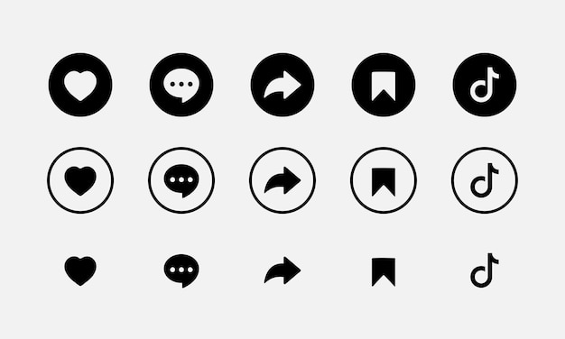 Al igual que el comentario, comparta, guarde y el icono del logotipo de TikTok Elementos de las redes sociales