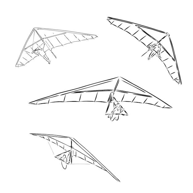 Ala delta cielo extremo deporte mosca concepto dibujado a mano hombre volando con ala delta concepto sketch isol