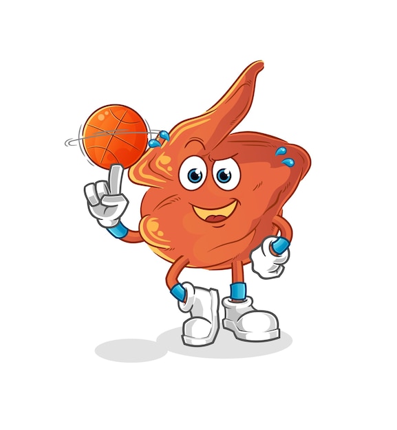 Ala de pollo jugando mascota de baloncesto. vector de dibujos animados