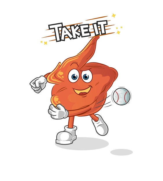 Ala de pollo lanzando vector de béisbol. personaje animado