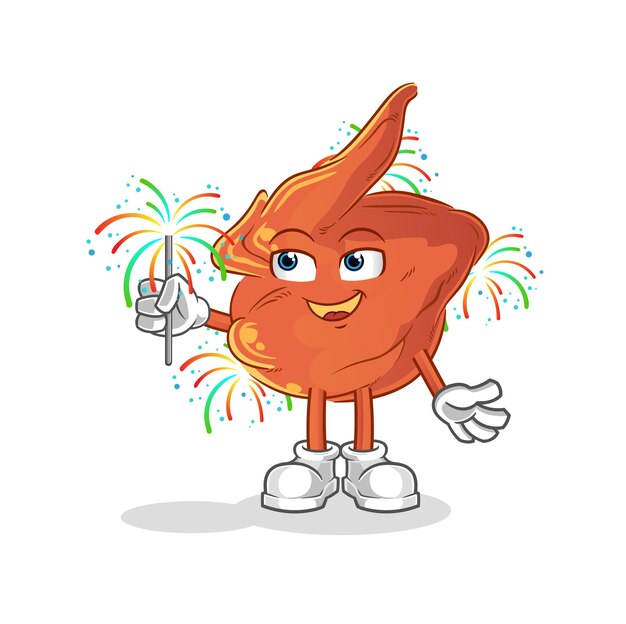 Ala de pollo con mascota de fuegos artificiales. vector de dibujos animados