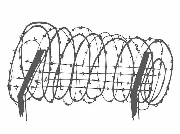 Alambre espiral de púas de acero metálico con espinas o picos ilustración vectorial realista