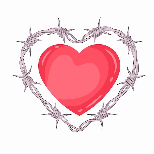 Vector alambre de púas en forma de corazón. día de san valentín.