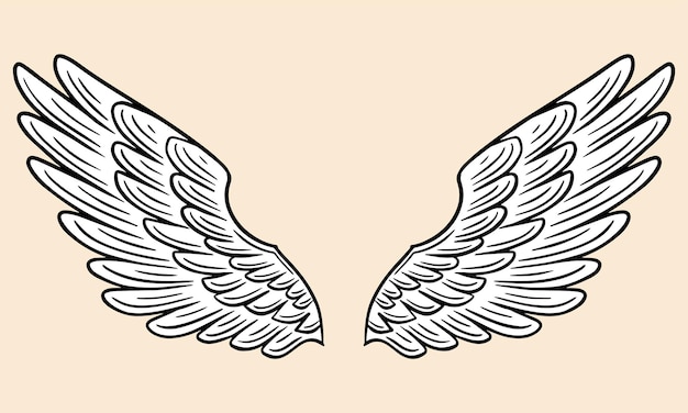 Alas de ángel alas de pájaro vuelan vector dibujado a mano