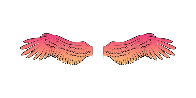 Vector alas de color rosa y naranja sobre fondo blanco.