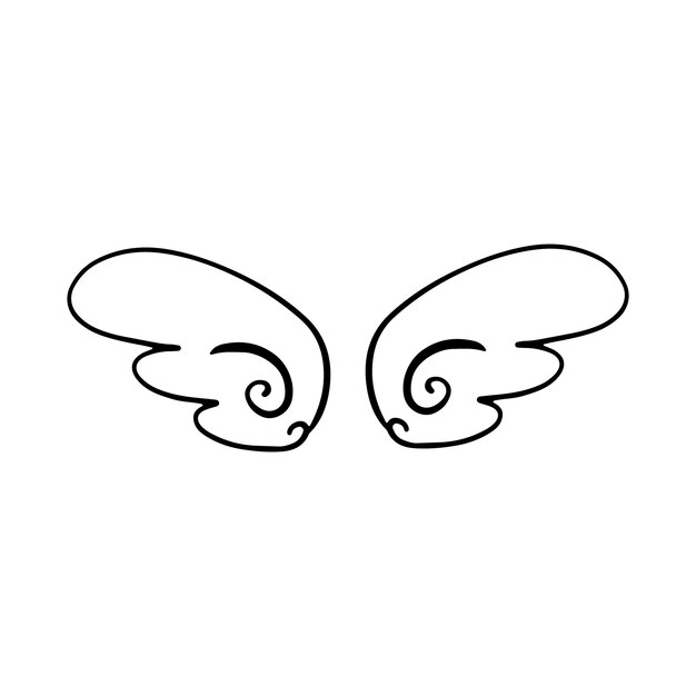 Alas de doodle Alas de plumas de pájaro de dibujos animados Alas de ángel religioso Esquema de tinta silueta de tatuaje negro