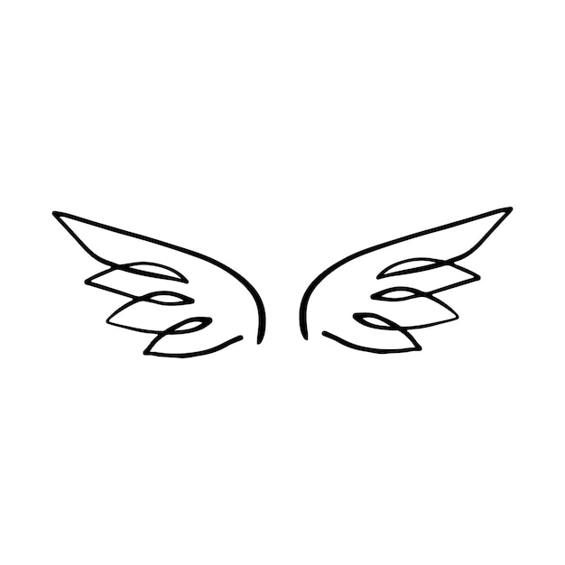 Alas de doodle Alas de plumas de pájaro de dibujos animados Alas de ángel religioso Esquema de tinta silueta de tatuaje negro