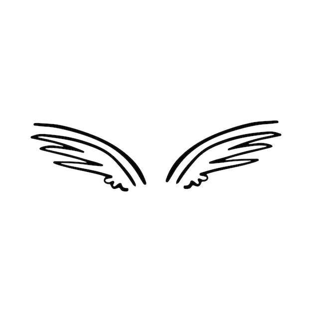 Alas de doodle Alas de plumas de pájaro de dibujos animados Alas de ángel religioso Esquema de tinta silueta de tatuaje negro