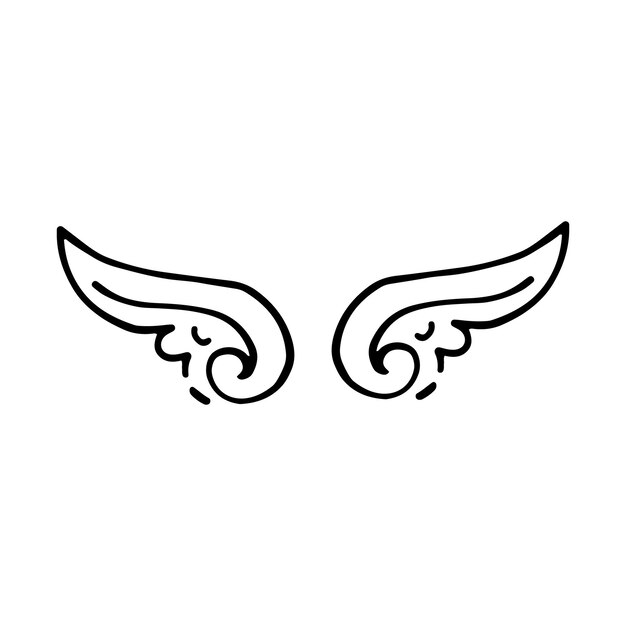 Alas de doodle Alas de plumas de pájaro de dibujos animados Alas de ángel religioso Esquema de tinta silueta de tatuaje negro