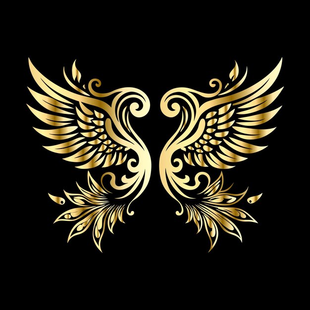 Las alas doradas celestiales marcos elegantes con íconos antiguos de ángeles Cupido y pájaros