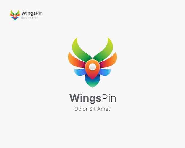 Alas de gradiente coloridas con el logotipo del alfiler local