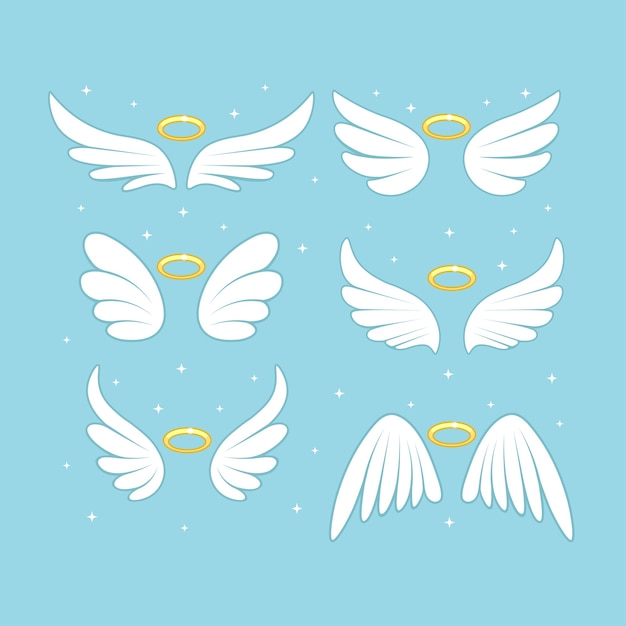 Alas de hada de ángel brillante con nimbo dorado, halo aislado sobre fondo.