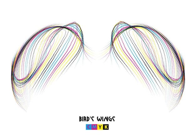 alas de pájaro conjunto cmyk línea arte diseño vectorial sobre fondo blanco cinta para el cabello conjunto cintas alas de ángel