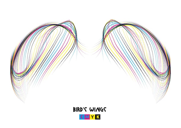 alas de pájaro conjunto cmyk línea arte diseño vectorial sobre fondo blanco cinta para el cabello conjunto cintas alas de ángel