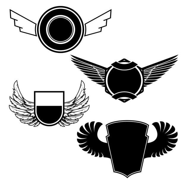 Alas con pancartas sobre fondo blanco Alas heráldicas Elemento para el diseño de logotipos y emblemas Ilustración vectorial