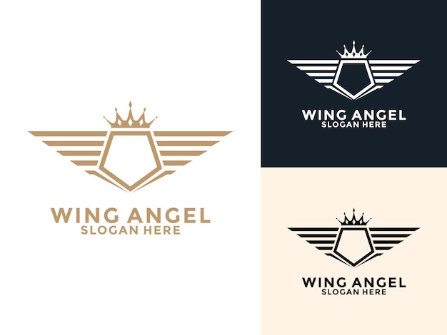 Alas con plantilla de diseño del logotipo de la Corona Vector de íconos del logotipo del logo de las alas de oro vintage
