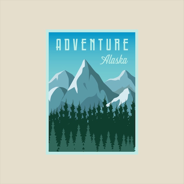 Alaska travel vector poster ilustración plantilla diseño gráfico parque nacional de estados unidos de américa banner para concepto de viaje