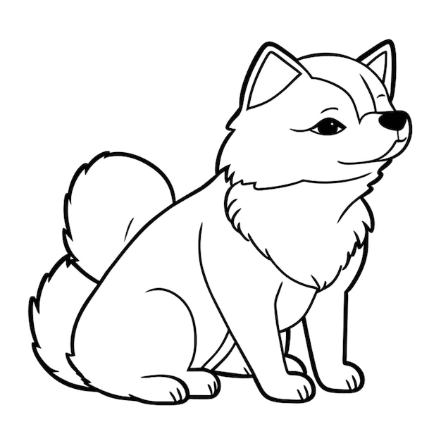 Vector alaskan malamute sentado estilo de dibujos animados libro de colorear ilustración vectorial arte de línea