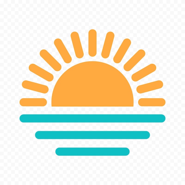 Alba y puesta de sol Símbolo del sol y las olas del océano Ilustración vectorial