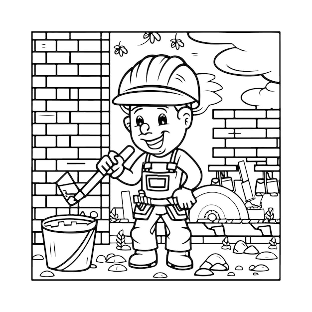 Un albañil está trabajando en la construcción de una pared