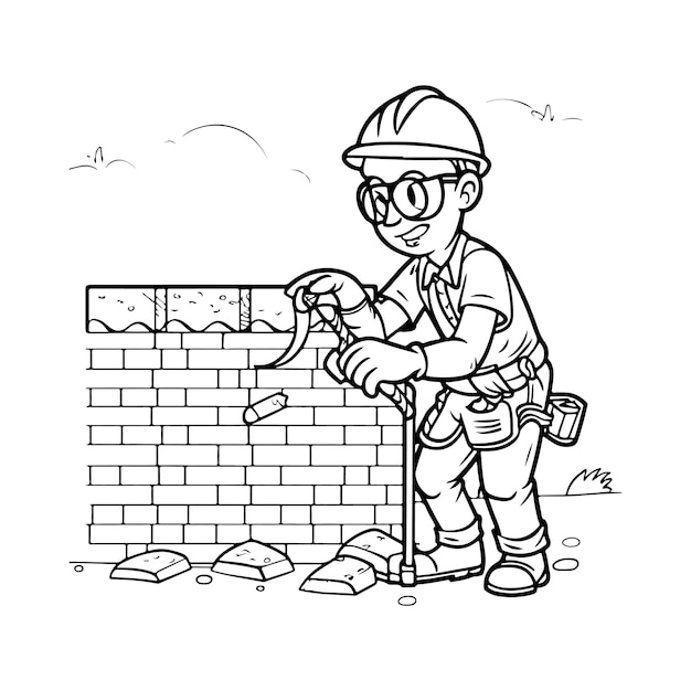 Vector un albañil está trabajando en la construcción de una pared