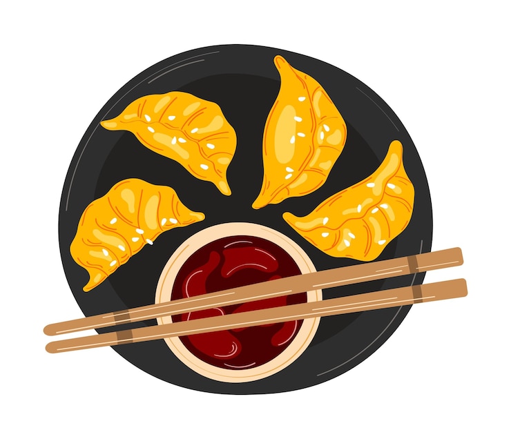 Vector albóndigas gyoza japonesas (potstickers). ilustración vectorial