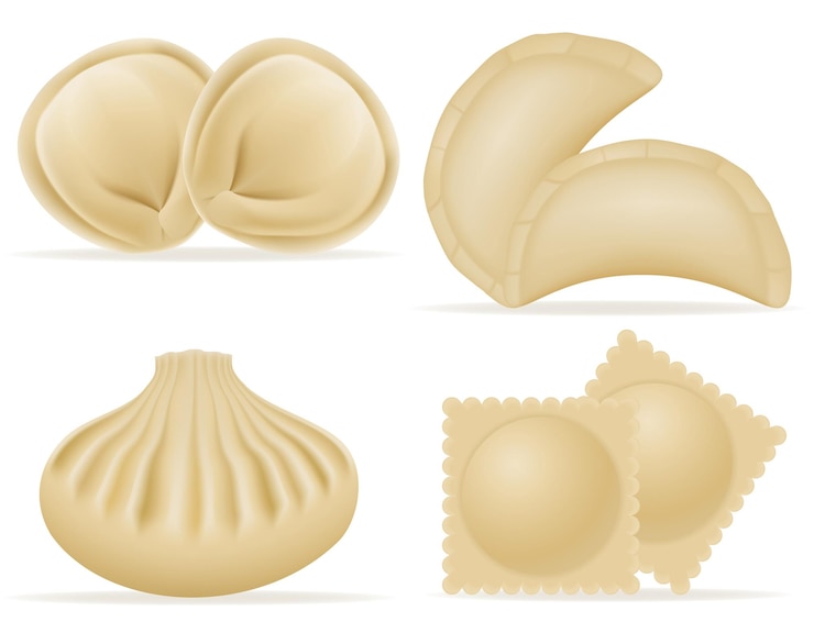 Vector albóndigas de masa con un conjunto de relleno iconos ilustración vectorial