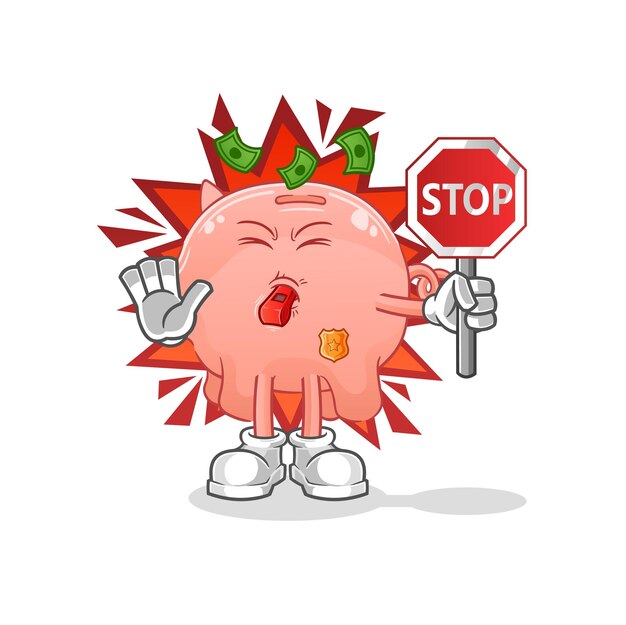 Alcancía con señal de stop. vector de mascota de dibujos animados