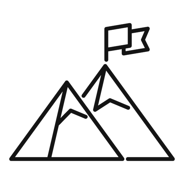 Alcanzar la bandera en el icono de la montaña vector de contorno Carrera superior Pico de negocios