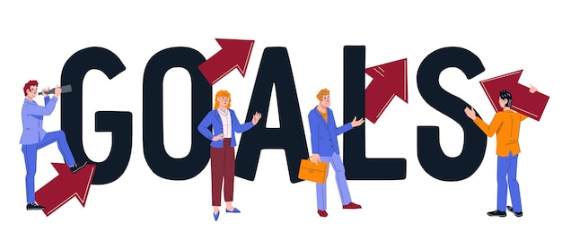 Alcanzar objetivos y objetivos comerciales banner con gente de negocios vector plano