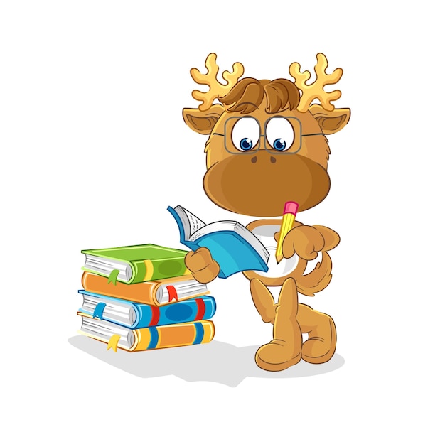 Alce estudiando vector de dibujos animados de mascota