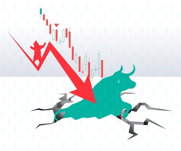 Vector alcista pierde atascado en piso agrietado oso gana el mercado tendencia bajista del mercado colapso