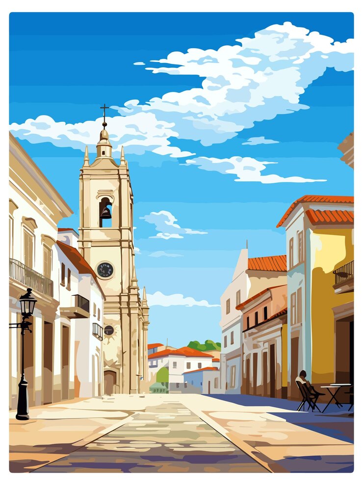 Vector alcobaa portugal cartel de viaje antiguo cartel postal de recuerdo pintura de retrato ilustración wpa